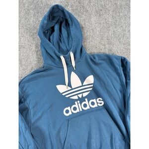 Adidas Hoodie Womens Medium Blue Originals Trefoil Pullover Sweatshirt Logo Y2K